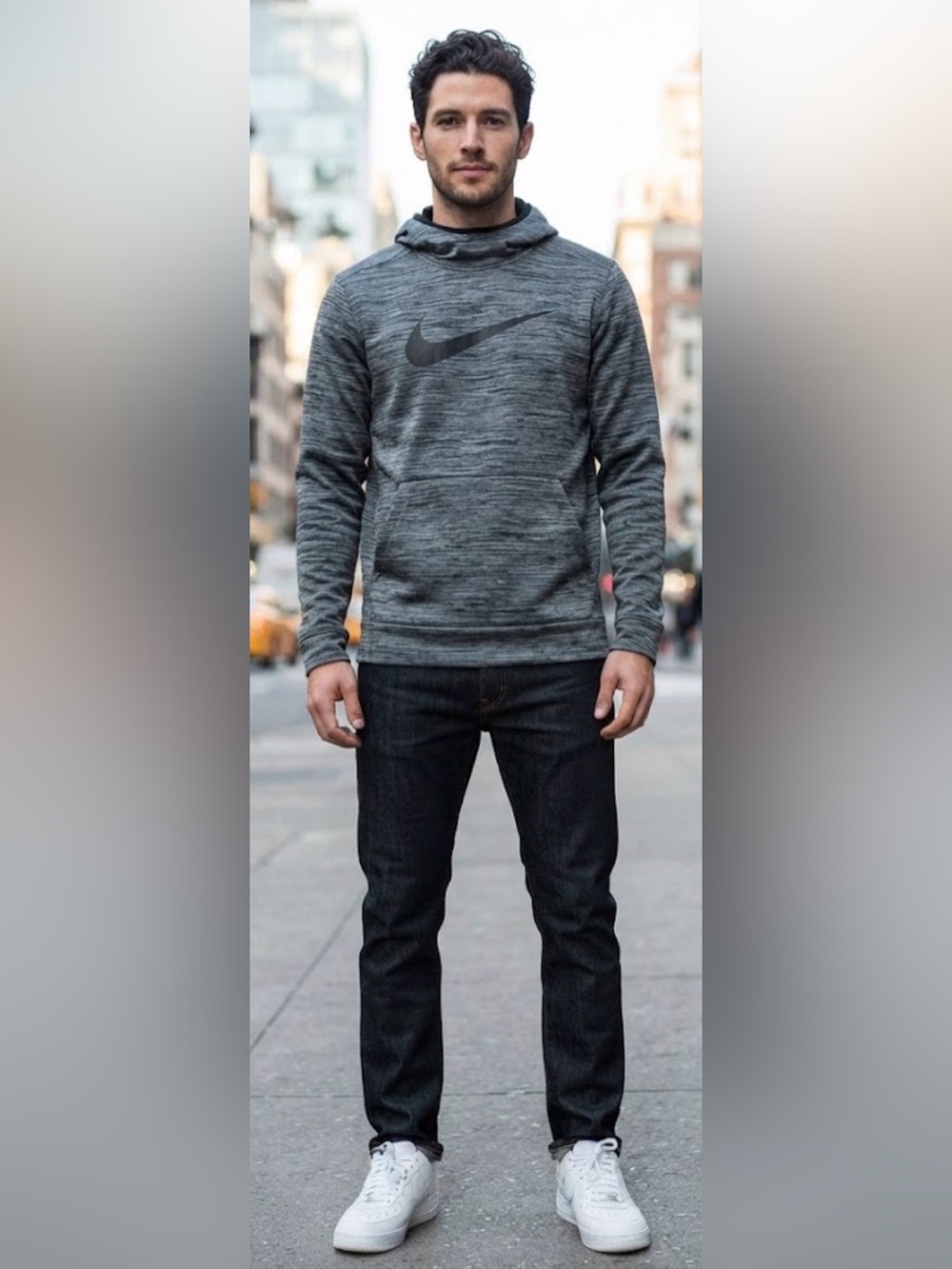 Nike Dri-FIT Space Dye Gray Black Pullover Hoodie Sweatshirt Men's Size Small At